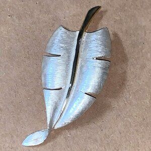 Silver Metal Leaf Brooch, Vintage Pin, Estate Jewelry